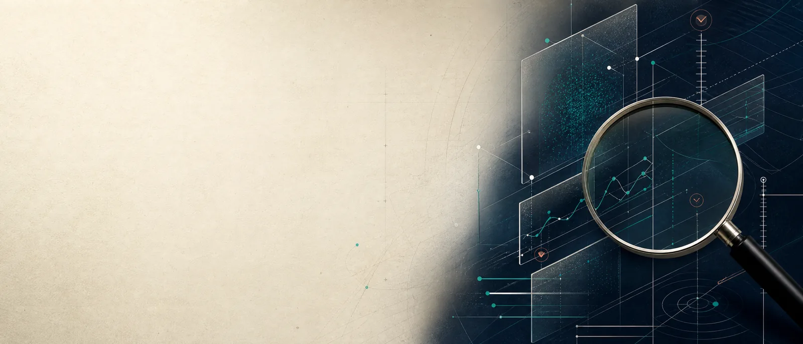 Abstract AI research observatory with connected evidence signals